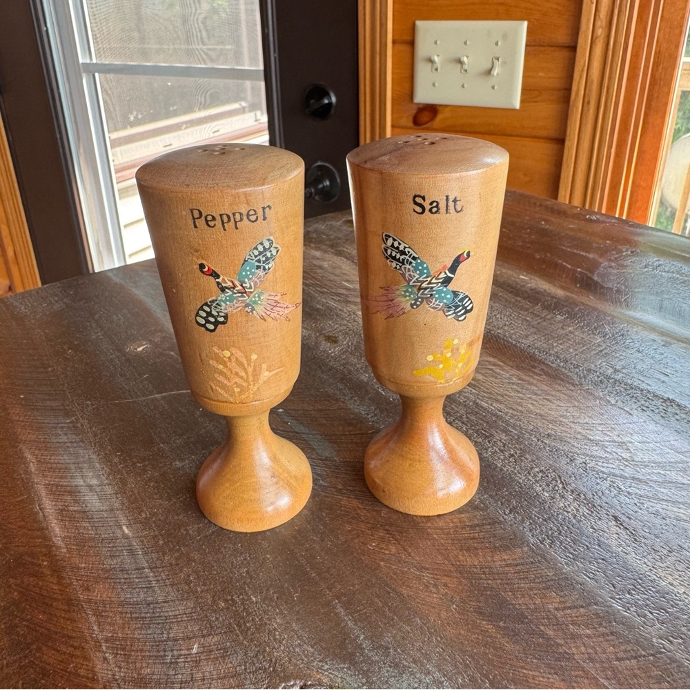 Wooden Salt and Pepper Shakers with Bird Design